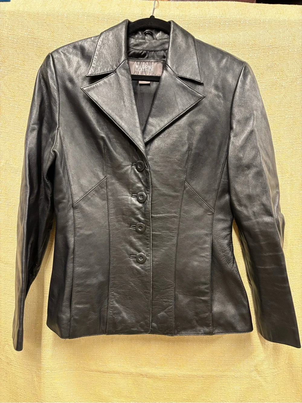 Vintage Wilsons Leather Black Women's Button-Front Leather Blazer